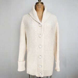 Shipley & Halmos Cotton Cashmere Shawl Collar Cardigan Cream Size L